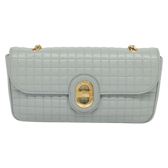 CELINE Quilted Chain Shoulder Bag Lamb Skin Gray Gold - Picture 2 of 13